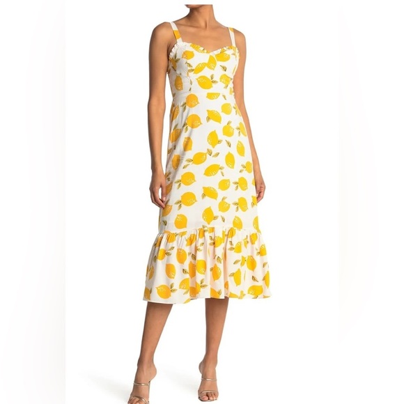 Melloday Lemon Print Sleeveless Midi Dress Size Small - Picture 1 of 7